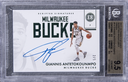 2017/18 Panini Encased "Scripted Signatures" Green #14 Giannis Antetokounmpo Signed Card (#2/5) - BGS GEM MT 9.5/BGS 10